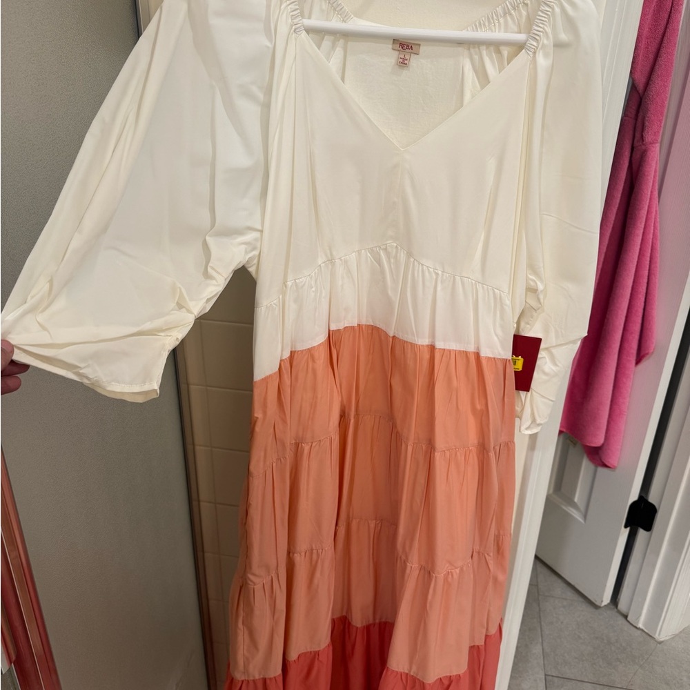 Reba Cream and Peach Midi Dress